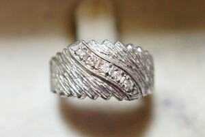 608 天然ダイヤモンド シルバー リング 指輪 約13号 ヴィンテージ アクセサリー SILVER刻印 ビンテージ アンティーク 宝石 ダイヤ 装飾品