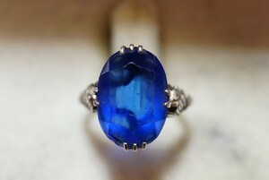 740 昭和品 ブルーガラス 色ガラス リング 指輪 約10号 ヴィンテージ アクセサリー ビンテージ アンティーク 昭和レトロ 装飾品