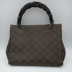 ☆ GUCCI ハンドバッグ バンブー GG柄 ナイロン 黒 茶 グッチ ブラウン 002・1016 002122