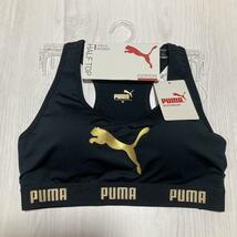 新品未使用 タグ PUMA プーマ スポーツブラ ショーツ 上下セット Mサイズ　黒　ゴールド　ハーフトップ トレーニングブラ ダンス_画像2