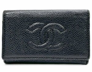 CHANEL シャネル キャビアスキン 6連 キーケース キーホルダー 3番台 ココマーク ブラック系 ゴールド金具 ヴィンテージ 箱・Gカード有