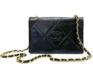 CHANEL シャネル マトラッセ ミニ チェーンショルダー バッグ ラムスキン ココマーク ブラック系 0番台 ヴィンテージ 保存袋・Gカード有