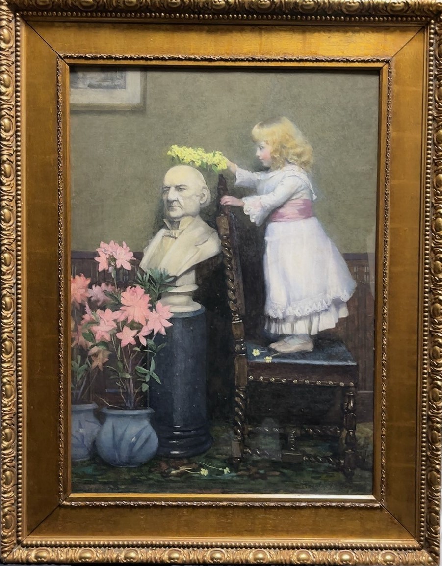 ★【真迹】Rosalie M. Watson 带着报春花皇冠的 Glattering Gladstone 水彩画, 绘画, 水彩, 肖像