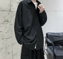 メンズ 長袖 シャツ 涼しい L オーバーサイズ 黒 シンプル とろみ 韓国_画像3