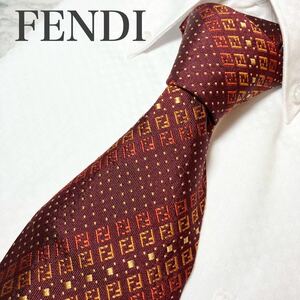 FENDI フェンディ ネクタイ ズッカ柄 オシャレ ワインレッド系　24時間以内発送　スーツ　ビジネス　装飾小物　1円スタート