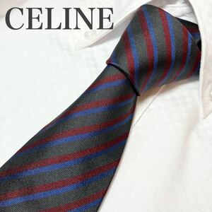 CELINE セリーヌ　ネクタイ ストライプ シルク100% スーツ ビジネス 装飾小物　24時間以内発送　1円スタート