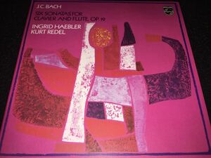 ヘブラー J.C. バッハ フルート 鍵盤楽器 ソナタ集 1 2 3 4 5 6番 レーデル フォルテピアノ Op. 19 フィリップス録音 オリジナル 紙 美品