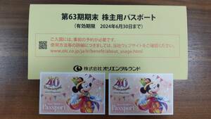 【送料無料】東京ディズニーリゾート 株主用パスポート　チケット2枚　2024年6月30日迄有効 