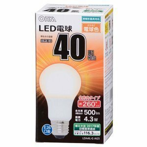 オーム電機 LED電球 E26 40形相当 電球色 LDA4L-G AG5 06-1733