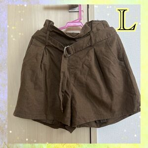 ショートパンツ ベルト付き　ブラウン　茶色　秋服　シンプル　カジュアル　 ハーフパンツ