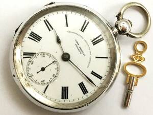 1896年製◆英国チェスター H.SAMUEL MANCHESTER 銀無垢STERLING 鍵巻き イギリス懐中時計◆