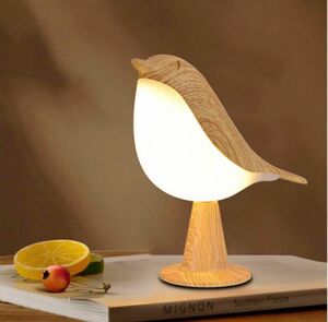 テーブルサイドランプ　授乳ライト　枕元ライト 木目　ベージュ　おしゃれ　鳥
