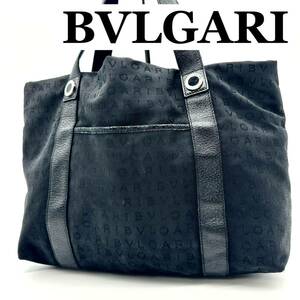 【極美品】ブルガリ BVLGARI ビーゼロワン ロゴマニア トートバッグ ビジネスバッグ A4収納 メンズ ブラック レザー キャンバス