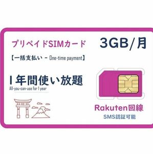 楽天プリペイドsimカード　月3GB高速データSMS受信可 データSIM SMS認証