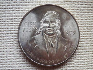 メキシコ　100ペソ銀貨 1979年 未洗い 準未●送料185円●