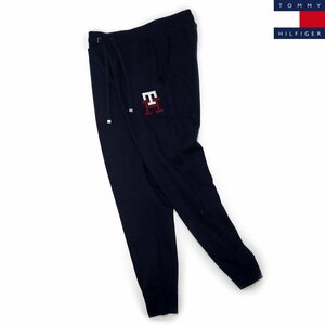 新品 トミーヒルフィガー スウェットパンツ(M)ネイビー 裏起毛 トリコロールライン 刺繍ロゴ TOMMY HILFIGER USAモデル /ra20