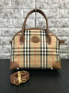 H82★Burberry's バーバリー ノバチェック ハンドバッグ トートバッグ バッグ キャンバス×レザー ベージュチェック柄×ブラウン