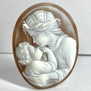 Giovanni Turco作!!●シェルカメオ8.9g● n 45ct 51.1×38.2mm 貴婦人 CAMEO 花 アンティーク stone 繊細 ルース 宝石 ジョバンニ CD0