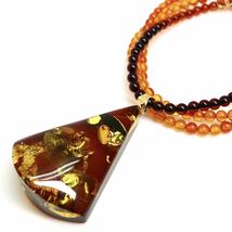 ●K18 天然本琥珀ネックレス●n 12.3g 52cm amber necklace silver ジュエリー DC0_画像1