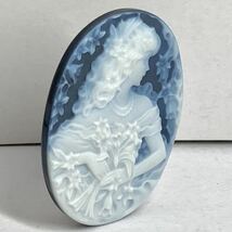 ●ストーンカメオ7.7g●n 38.5ct 40.0×30.0mm 貴婦人 CAMEO 花 アンティーク stone 繊細 ルース 宝石 CD0_画像2