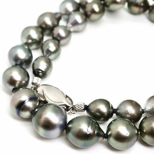 ●南洋黒蝶真珠ネックレス●d 55.6g 47cm 8.0-12.0mm珠 パール pearl necklaces silver ジュエリー EA5/EB0