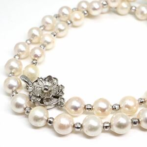 ●アコヤ本真珠ネックレス●d 28.2g 46cm 7.0-7.5mm珠 パール pearl necklaces silver ジュエリー DE6/EA5