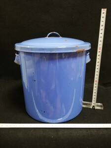 H11241.昭和レトロ　当時物　ホーローバケツ　容器 ホーロータンク アンティーク 琺瑯　ブルー　7L/100