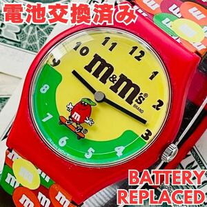 腕時計メンズ電池交換済みm&m'sマースMarsケース付きチョコレート1994年アメリカ製スケボー稼働日本製ムーブメント中古U347