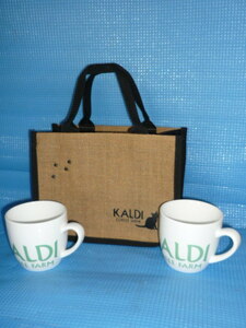 E★未使用・非売品★KALDIカルディ オリジナル ロゴマグカップx2個とネコの日バッグ