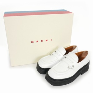 マルニ MARNI 22AW モカシン メタルピアス レザーローファー 36 白 ホワイト MOMS003904 レディース