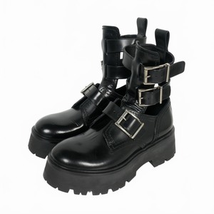 アレキサンダーマックイーン ALEXANDER MCQUEEN Rave Boots レイヴブーツ バックル アンクル レザーブーツ 35.5 22.5cm 黒 ブラック