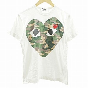 プレイコムデギャルソン PLAY COMME des GARCONS AD2019 AZ-T242 Tシャツ カットソー 半袖 ロゴ 刺繍 プリント カモハート 白 S 1117 メン