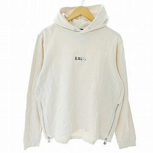 ボーラー BALR. 美品 パーカー スウェット プルオーバー メタルロゴ 裾ジップ ベージュ 1122 ■GY09 メンズ