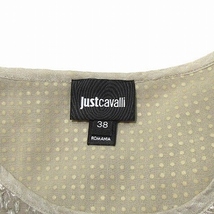 ジャストカヴァリ JUST cavalli ワンピース ひざ丈 シャギー 長袖 レース切替 ビジュー使い オーバーサイズ ベージュ 38 ■RF レディース_画像4