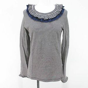 シャネル CHANEL P42109K03211 R8722 ボーダー 長袖 カットソー ロンT Tシャツ 36 黒 ブラック フランス製 フリル CCマーク ココマーク 綿