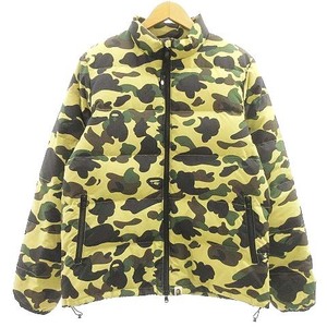 アベイシングエイプ A BATHING APE 美品 ダウンジャケット ファーストカモ 001LJD801013X ブルゾン カモフラ柄 S ベージュ ■U90 メンズ