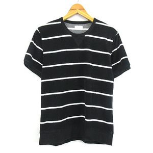 エッセンシャルガーメントメンズビギ ESSENTIAL GARMENT MEN'S BIGI パイル地 ボーダー 半袖 Tシャツ カットソー 黒 ブラック L メンズ