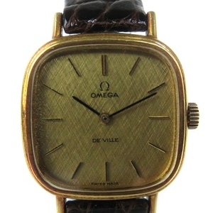 オメガ OMEGA ヴィンテージ デヴィル 腕時計 ウォッチ 手巻き アナログ 2針 スクエア レザーバンド 総重量20.4g ゴールド ■SM1 メンズ