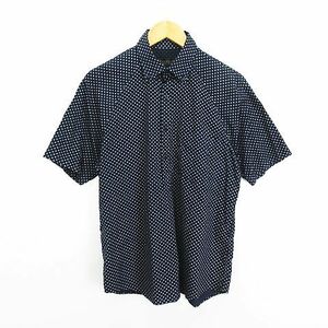  Lad female men's Bigi shirt short sleeves button down half button pull over squid li pattern anchor pattern cotton M navy *EKM men's 