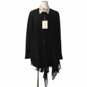 未使用品 ジバンシィ GIVENCHY タグ付き シャツ ブラウス シルク100％ レース 長袖 クレリックカラー ブラック 黒 17A 6008 300 42 レディ