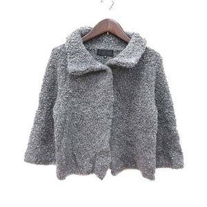  Untitled UNTITLED knitted cardigan 7 minute sleeve b-kre- knitted turn-down collar moheya.2 dark gray /CT lady's 