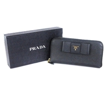 プラダ PRADA フィオッコ 長財布 ラウンドファスナー リボン サフィアーノレザー ロゴ金具 1ML506-ZTM 黒 ウォレット ■SM1 レディース_画像7