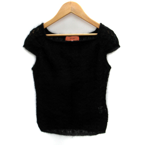  SunaUna Sunauna knitted sweater no sleeve square neck ... braided wool 38 black black /SM33 lady's 