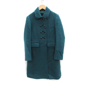  Ships SHIPS turn-down collar coat long height wool S green green /SM21 lady's 