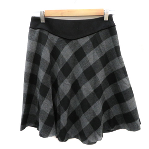  Untitled UNTITLED flair skirt knee height check pattern wool 2 black black gray /YK12 lady's 