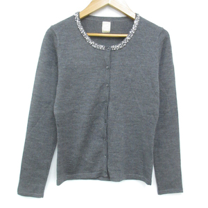  ef-de ef-de ensemble knitted cardigan middle height cut and sewn short sleeves U neck u- ruby z9. gray /FF50 lady's 