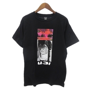 ディーゼル DIESEL Tシャツ カットソー 半袖 プリント クルーネック 黒 ブラック S メンズ