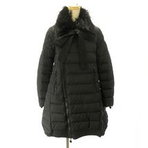 モンクレール MONCLER ×SACAI MAYUKO ダウンコート リボン ラクーンファー ロゴ ワッペン 黒 ブラック 00 約XS レディース_画像1