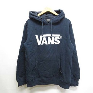 バンズ VANS ロゴプリント スウェット フーディー L ネイビー パーカー プルオーバー メンズ