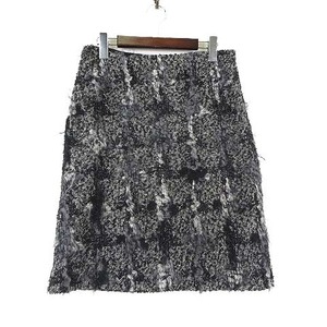 デュアルヴュー DUAL VIEW スカート ツイード ウール 花柄 チェック コード 刺繍 スパンコール装飾 XL 42 黒 ブラック グレー